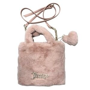 Juicy Couture Fluffy Mini Tote Bag Purse Handbag Blush Pink Bling Heart Spellout